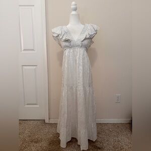 Roller Rabbit White Metallic Midi Dress Sz XS Cottagecore  Boho Bridal Shower